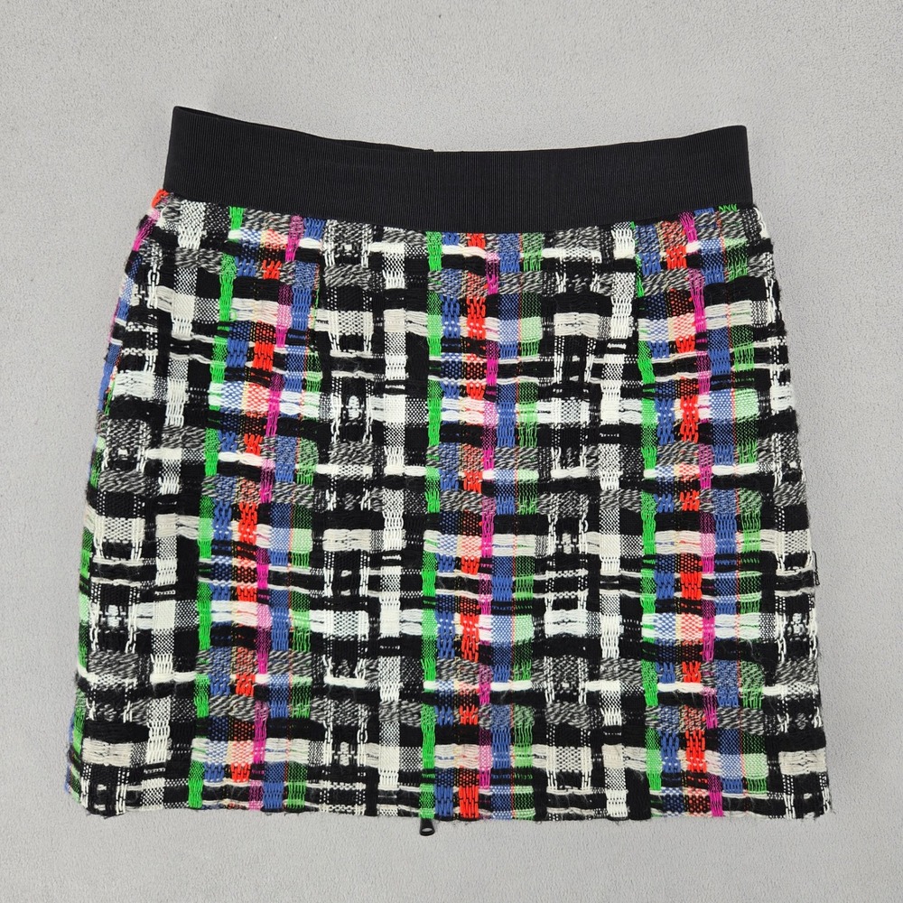 Milly Womens 10 Mini Skirt Multicolor Tweed Front Zip Elastic Waist Fall Preppy